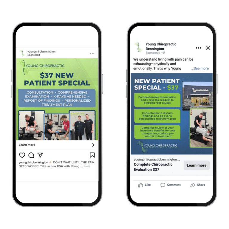 two phones showing social media ads